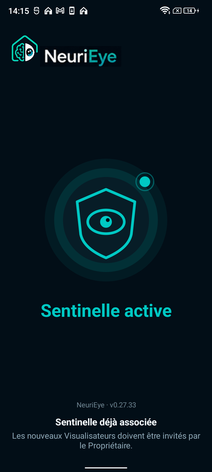 Écran local d’une Sentinelle NeuriEye active